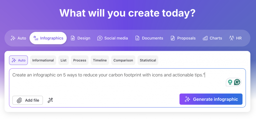 Venngage AI Infographic Generator Prompt Box